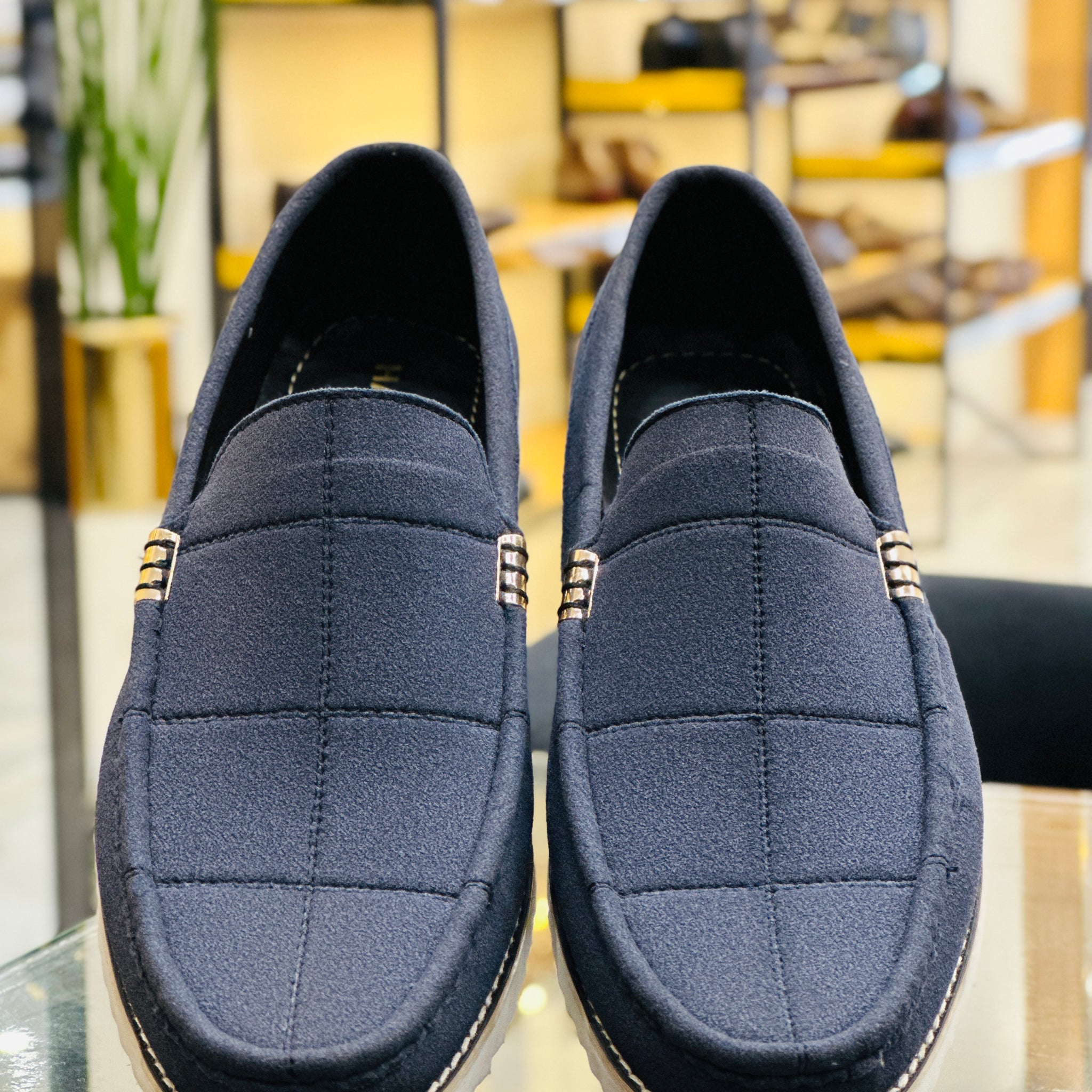 BLUE WHITE CHUNKY LOAFERS